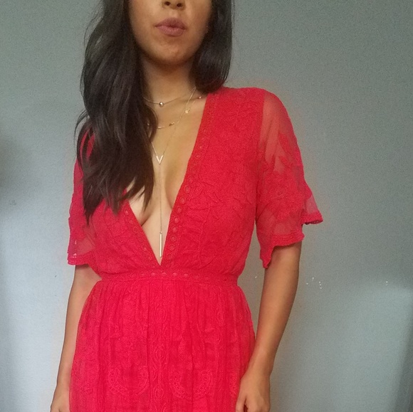 BOHO RED EMBROIDERED MAXI ROMPER DRESS - Picture 4 of 8
